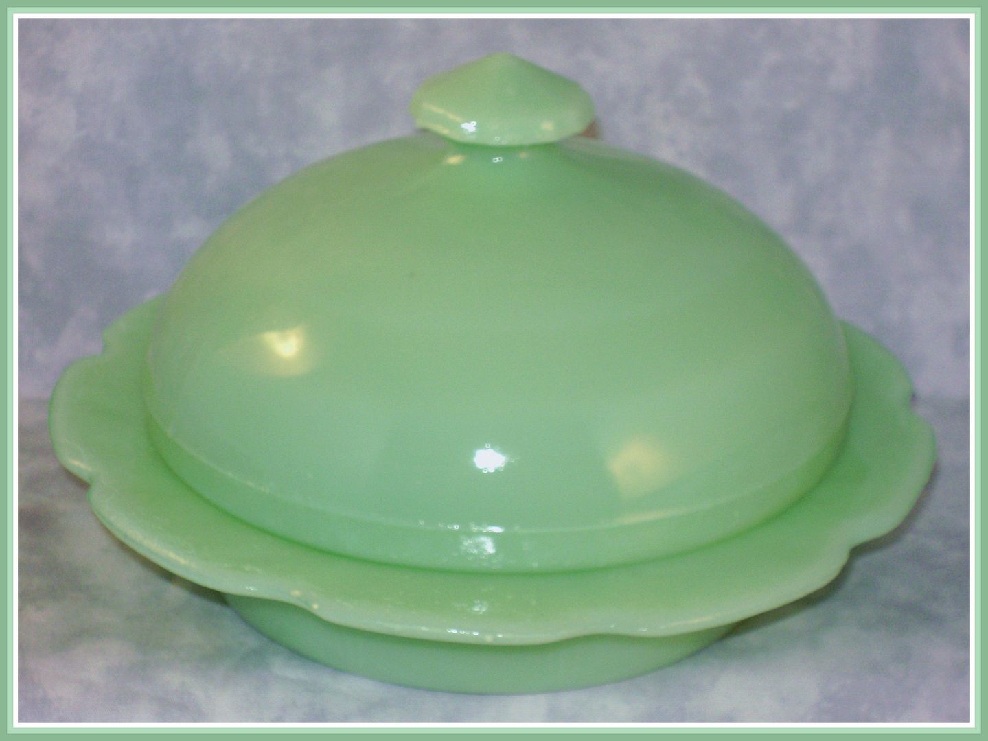 Glass Jade Green Jadeite Two Piece Round Butter Dish Butter Dishes