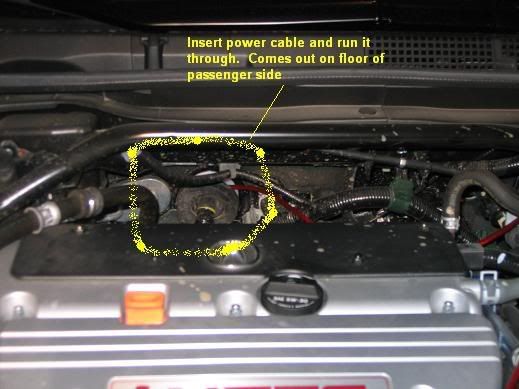 Acura Tsx Amp Install - Of The Passenger Side I Then Ran The Desired Estimated Length Of Cable Through The Hole Later Well Cut A Slit Into The Rubber Boot So Everything - Acura Tsx Amp Install