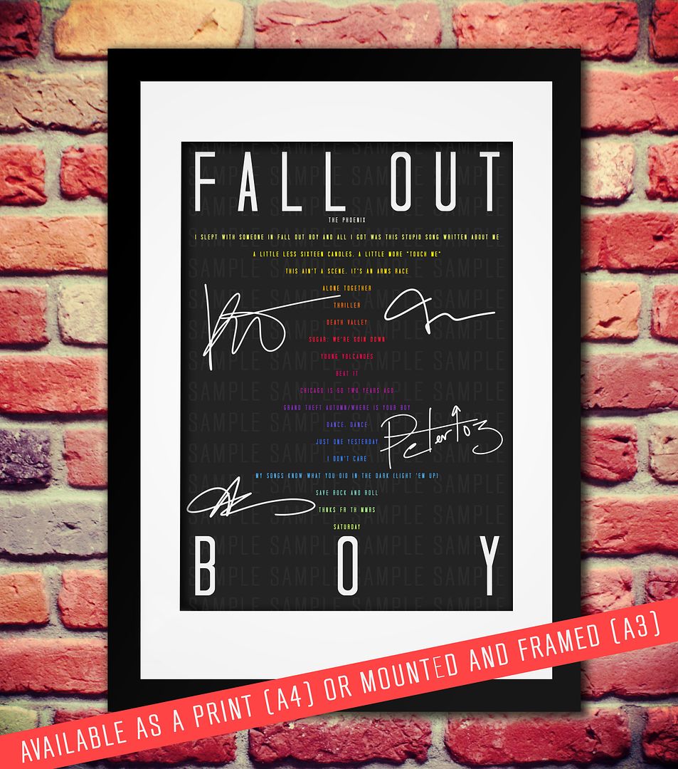 FALL OUT BOY BAND SIGNED AUTOGRAPH PRINT PHOTO POSTER TICKETS GIG