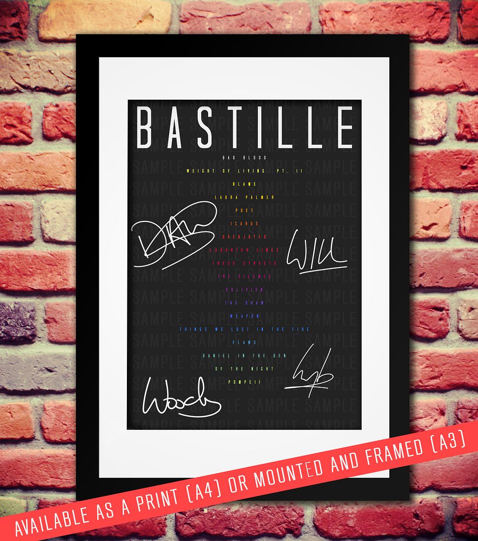 BASTILLE BAND SIGNED AUTOGRAPH PRINT PHOTO POSTER TICKETS GIG SETLIST A4