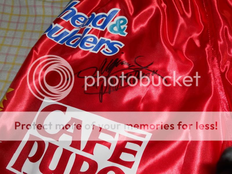 MANNY PACQUIAO CLOTTEY RED SHORTS TRUNKS AUTO SIGNED AUTOGRAPH FREE 