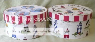 Fabric Covered Hat Boxes, Lighthouse fabric, Lg. 3 set  