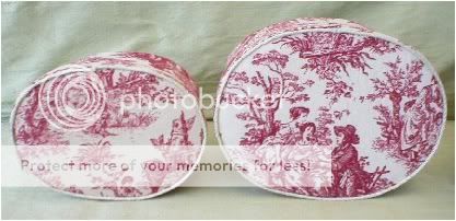 Fabric Covered Hat Box, XLg. Red/ White Toile  