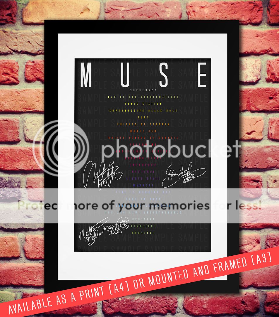 MUSE BAND SIGNED AUTOGRAPH PRINT PHOTO POSTER GIG TICKETS SETLIST A4 BELLAMY