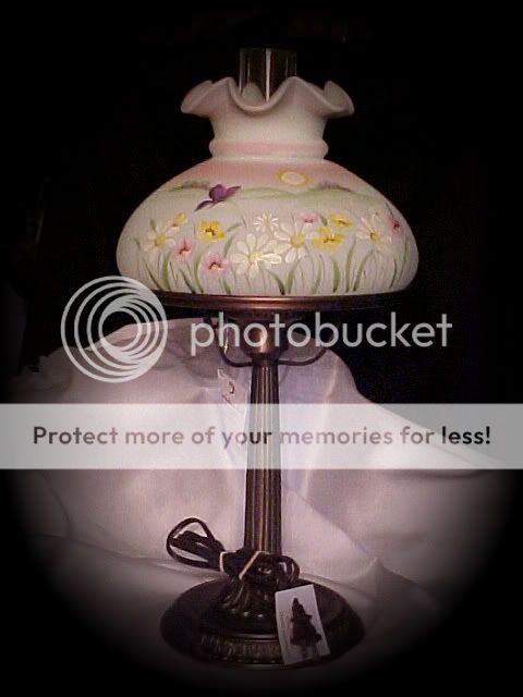 Fenton Art Glass New 2009 Handpainted Butterfly Burmese Lamp  